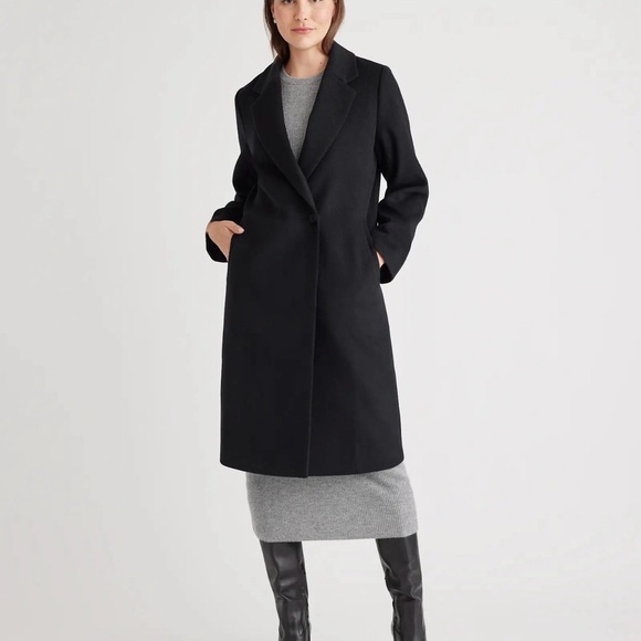 Quince Classic Italian Wool Single Breasted Coat in Black Size Large